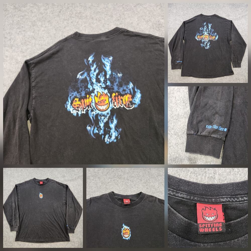 VTG Spitfire Wheels Shirt Mens XL? Flame Ride‎ The Fire Skate Skateboard 90s Y2K
